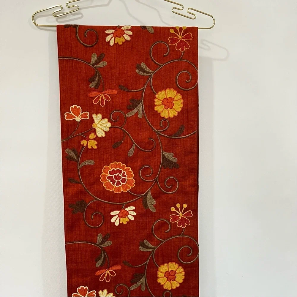 Inspired Treasures Embroidery Elegant Burnt Orange Table Runner